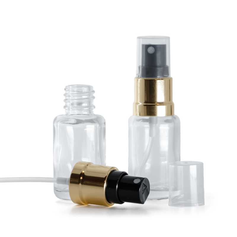 Klarglasflasche, rund, gold-schwarz glänzend Spray, 12 ml