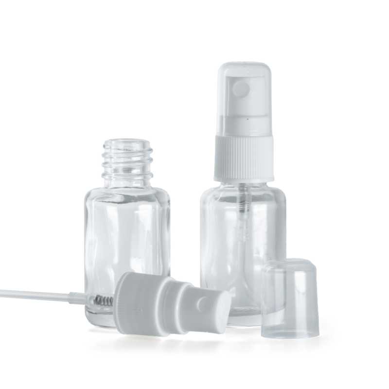 Klarglasflasche, rund, weiße Sprühpumpe für Kunststoffflasche, 12 ml