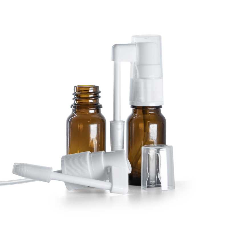 Braunglasflasche, Weißes Mundspray, 10 ml