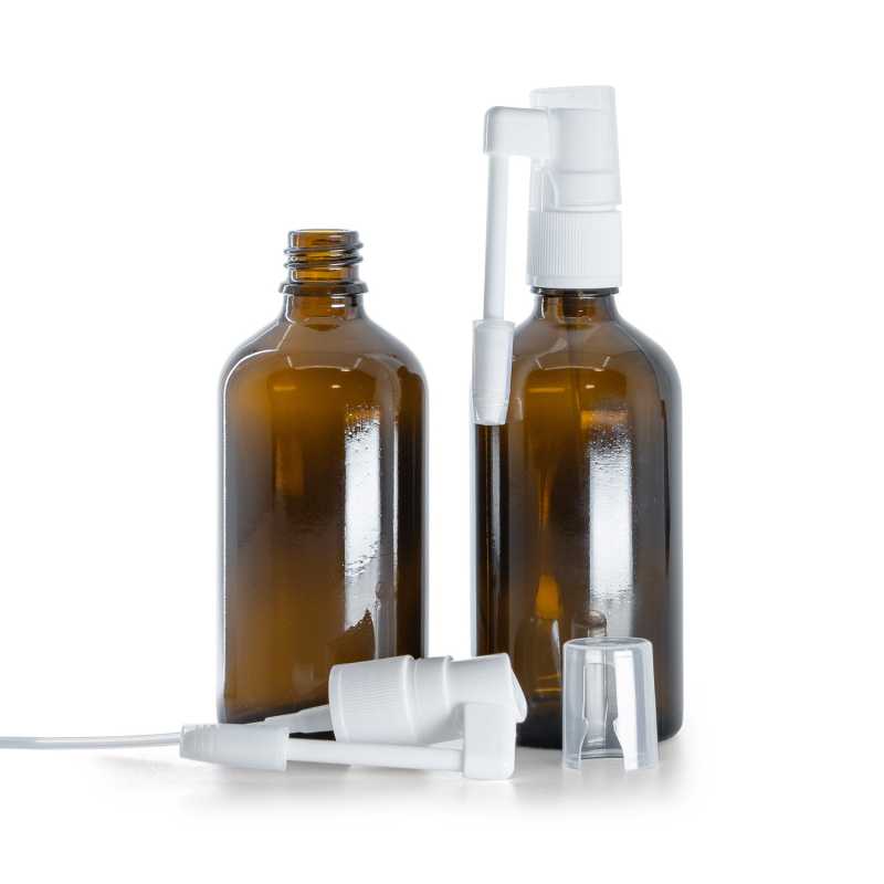 Braunglasflasche, Weißes Mundspray, 100 ml