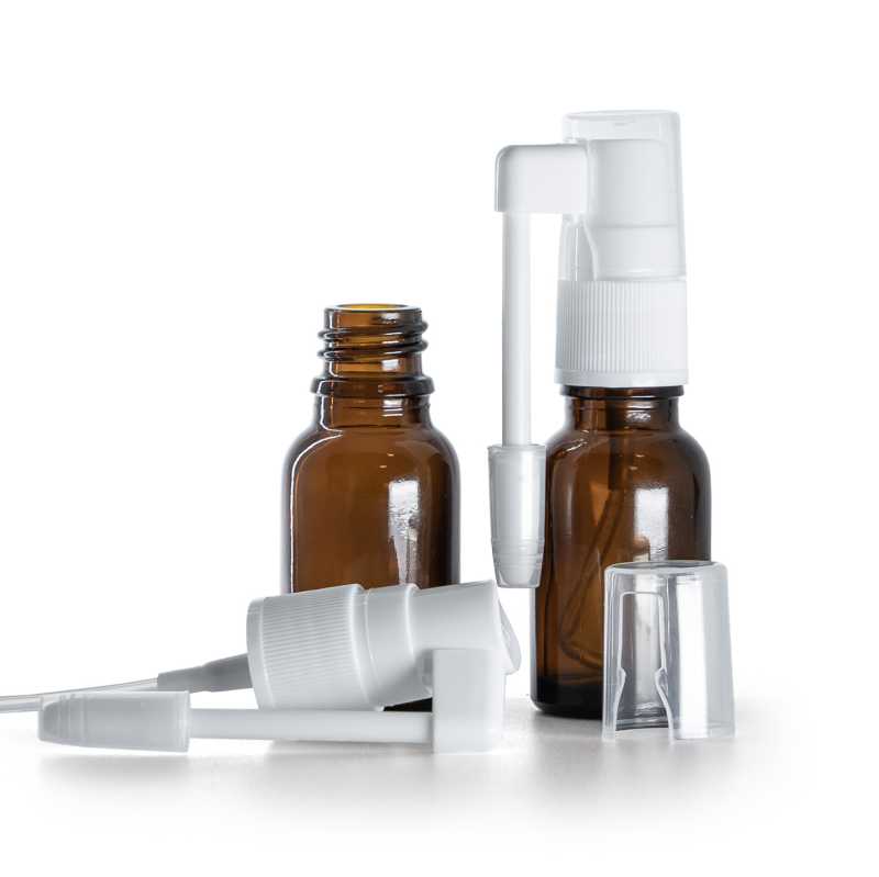 Braunglasflasche, Weißes Mundspray, 15 ml