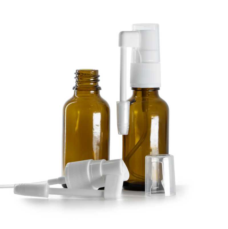 Braunglasflasche, Weißes Mundspray, 30 ml