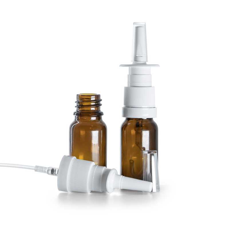 Braunglasflasche, weißes Nasenspray, 10 ml
