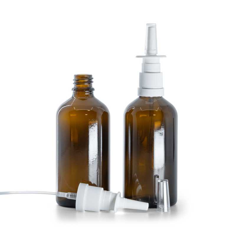 Braunglasflasche, Weißes Nasenspray, 100 ml