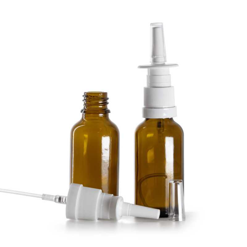 Braunglasflasche, Weißes Nasenspray, 30 ml
