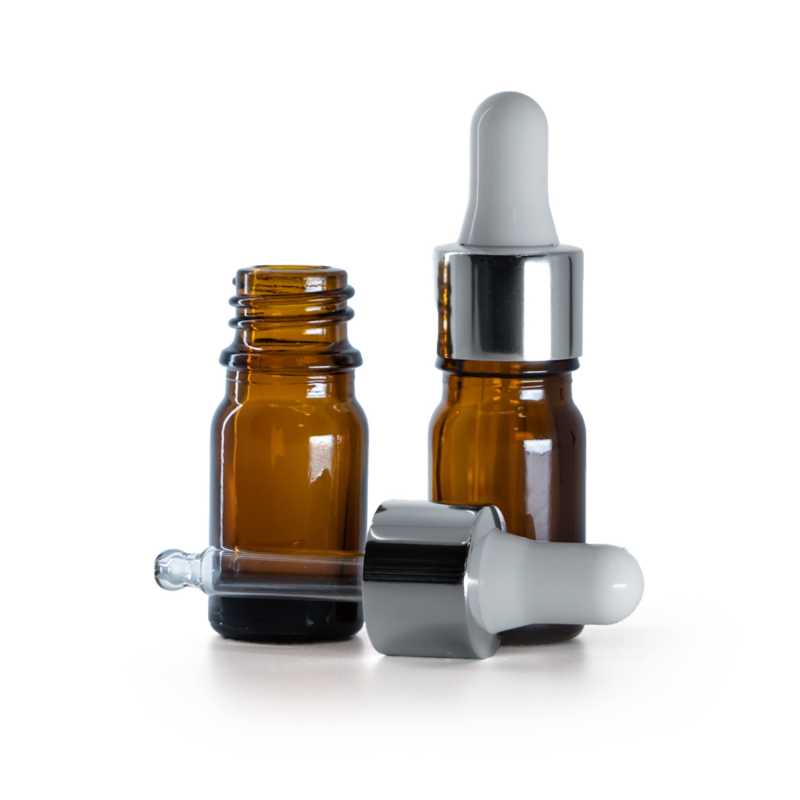 Braunglasflasche, Silberglanztropfer, 5 ml