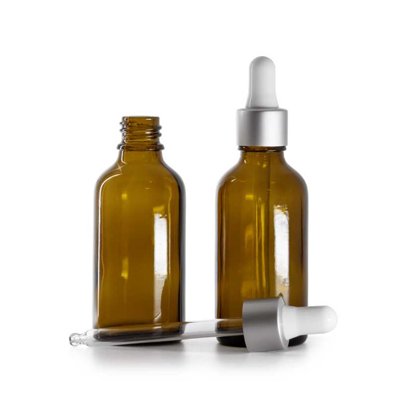 Braunglasflasche, mattsilberne weiße Pipette, 50 ml