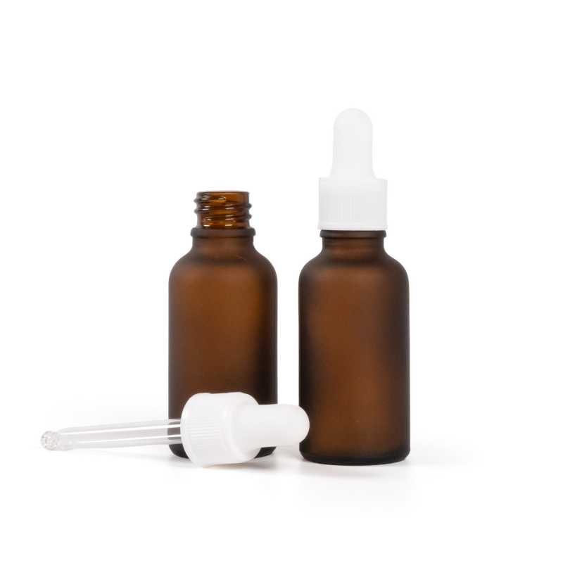 Bernsteinfarbene Mattglasflasche, mattweißer Tropfer, 30 ml-Kopie