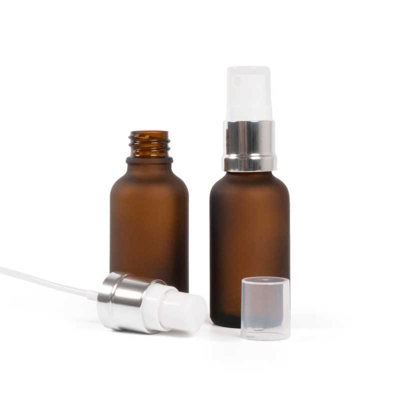 Bernsteinfarbene Mattglasflasche, Silberweißes Spray, 30 ml