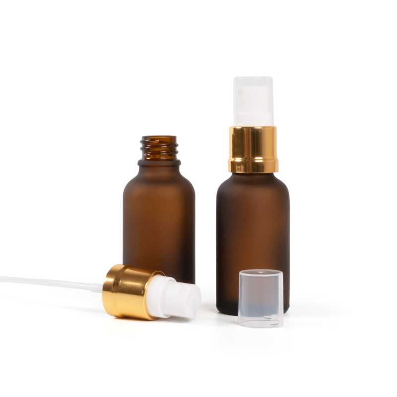 Bernsteinfarbene Mattglasflasche, Gold Weiß Spray, 30 ml