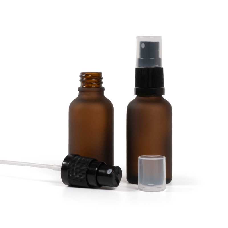 Braunglasflasche, mattiert, schwarzer Spray, 30 ml