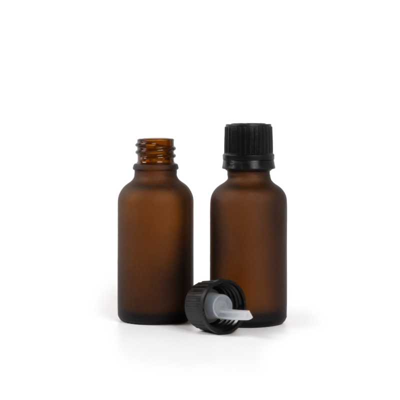 Braunglasflasche, mattiert, schwarzer Verschluss und Tropfer 30 ml