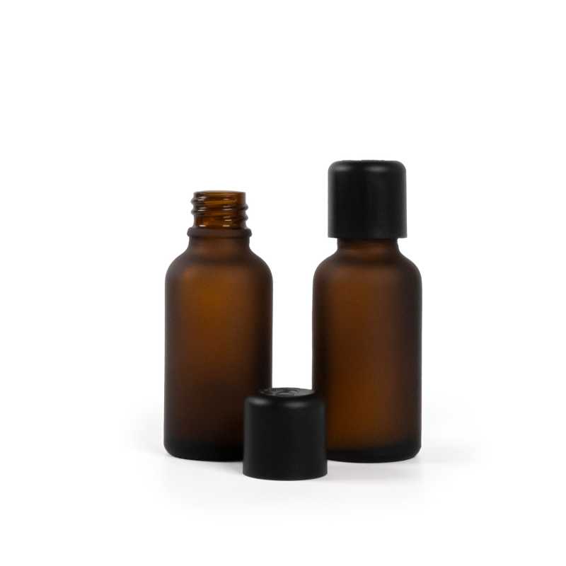 Braunglasflasche, schwarze Sicherheitsverschlusskappe und Tropfer 30 ml