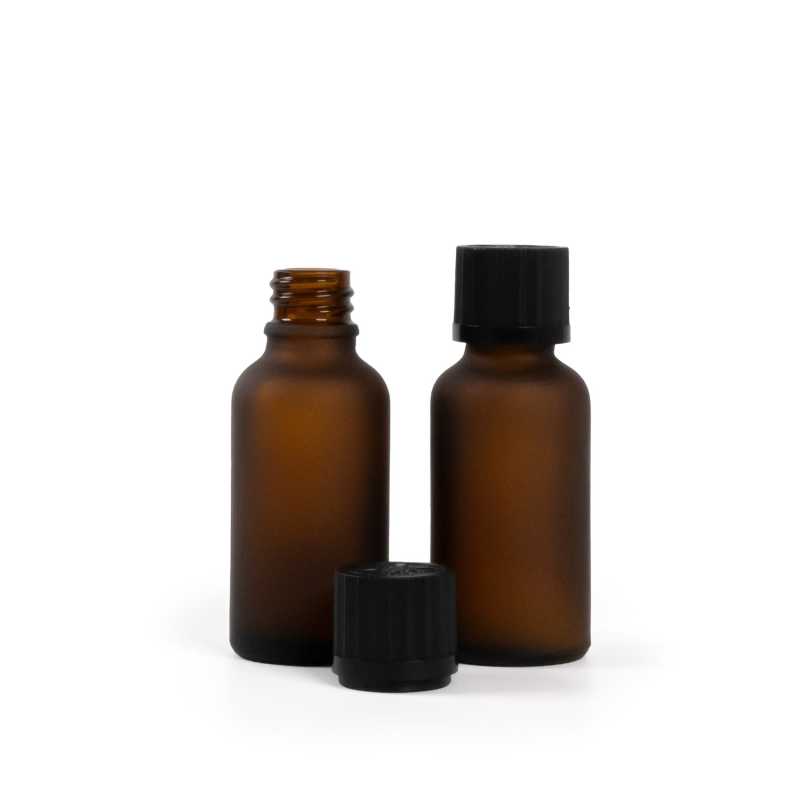 Braunglasflasche, schwarzer Sicherheitsverschluss und Tropfer 30 ml
