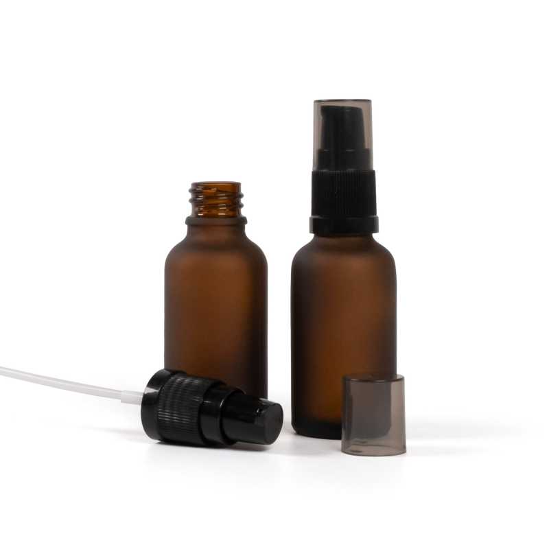 Matte Braunglasflasche, Creme-Spenderpumpe mit Smokey-Überkappe, 30 ml