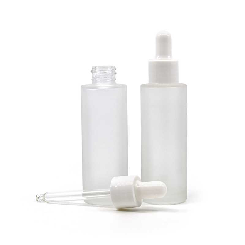 Milchglasflasche, schlank, glänzend weißer Tropfenzähler, 30 ml