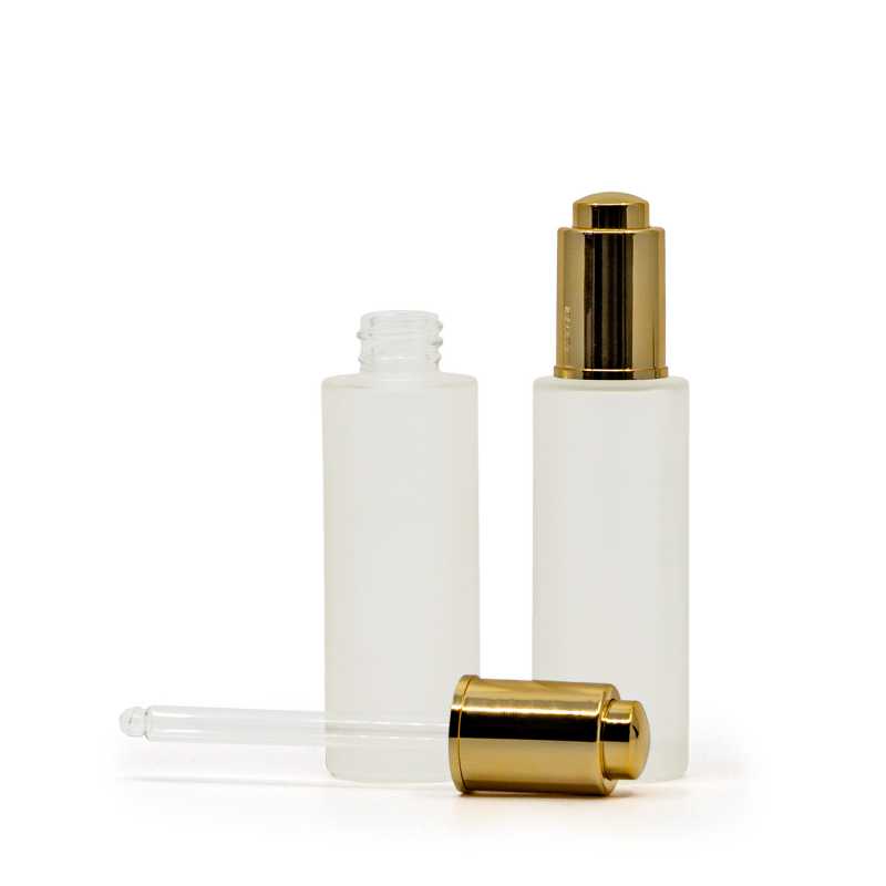 Milchglasflasche, schlank, Golddrucktropfer, 30 ml