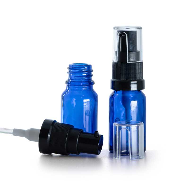 Blaue Glasflasche, Ölpumpe, 10 ml