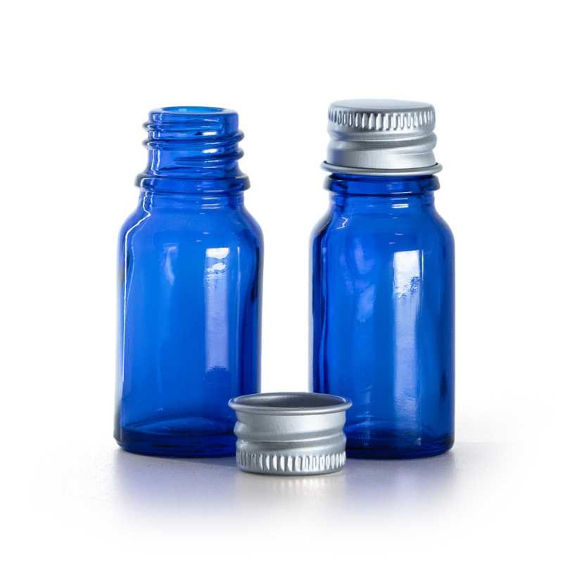Blaues Glasfläschchen, Aluminiumverschluss, 10 ml