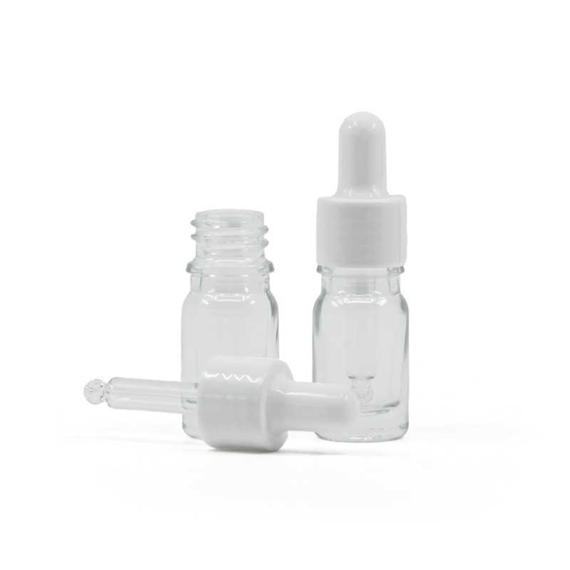 Klarglasflasche, glänzender weißer Tropfenzähler, 5 ml