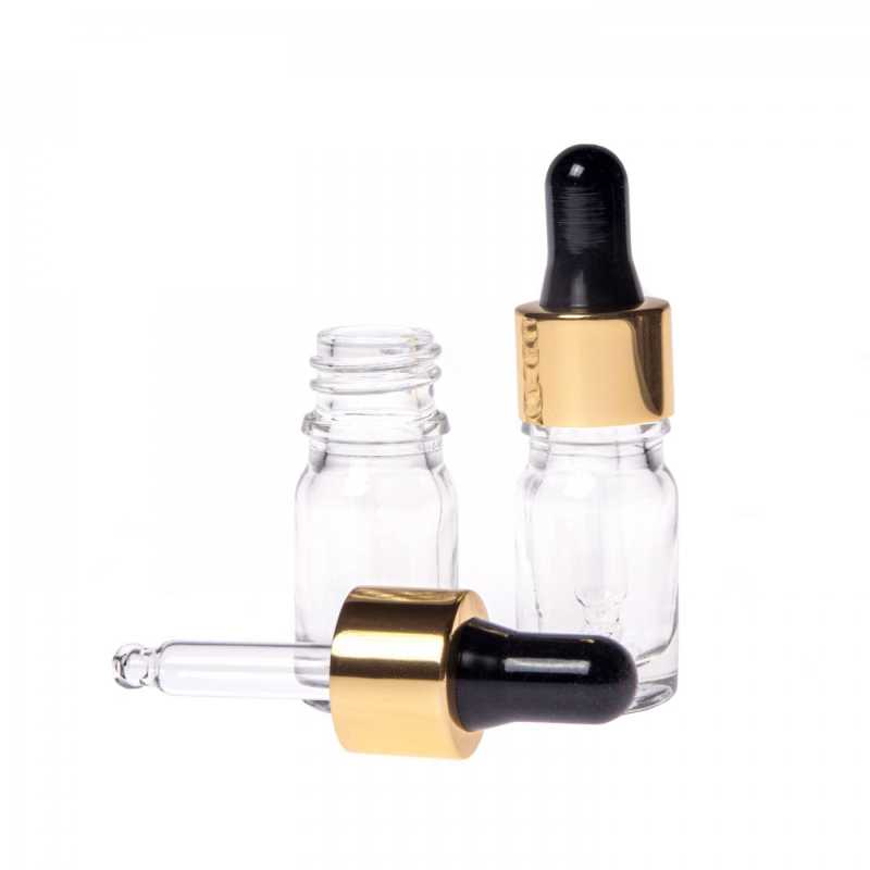 Klarglasflasche, gold-schwarze Pipette, 5 ml