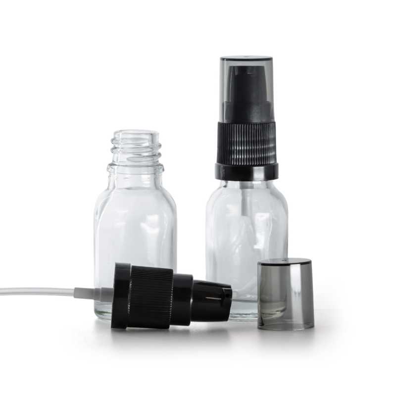 Transparentes Glasfläschchen, Cremespender mit rauchfarbener Überkappe, 15 ml