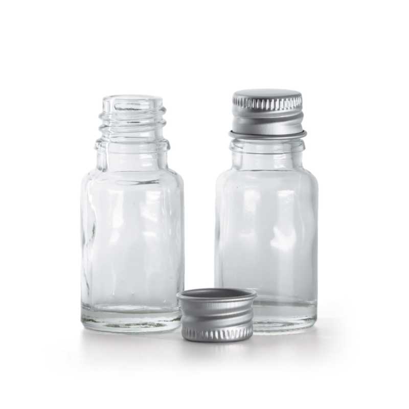 Transparentes Glasfläschchen, Aluminiumverschluss, 10 ml