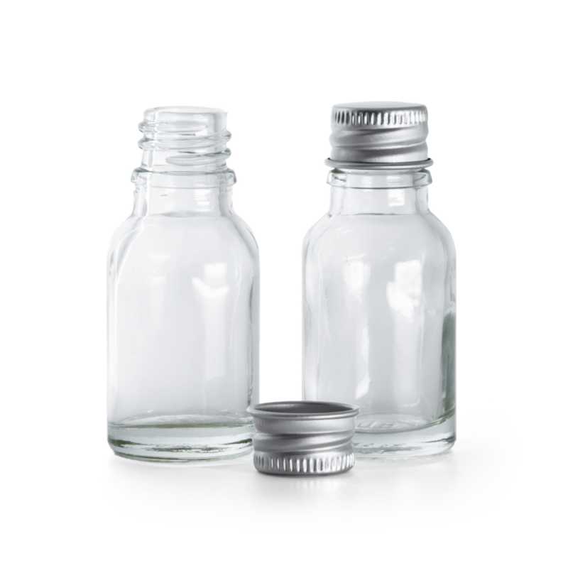 Transparente Glasfläschchen, Aluminium-Verschluss, 15 ml