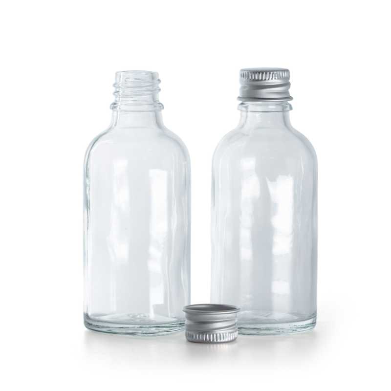 Transparente Glasfläschchen, Aluminiumverschluss, 50 ml