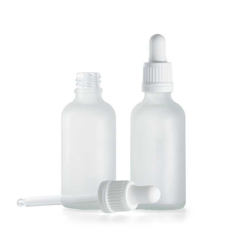 Klare Milchglasflasche, weiße Pipette, 50 ml