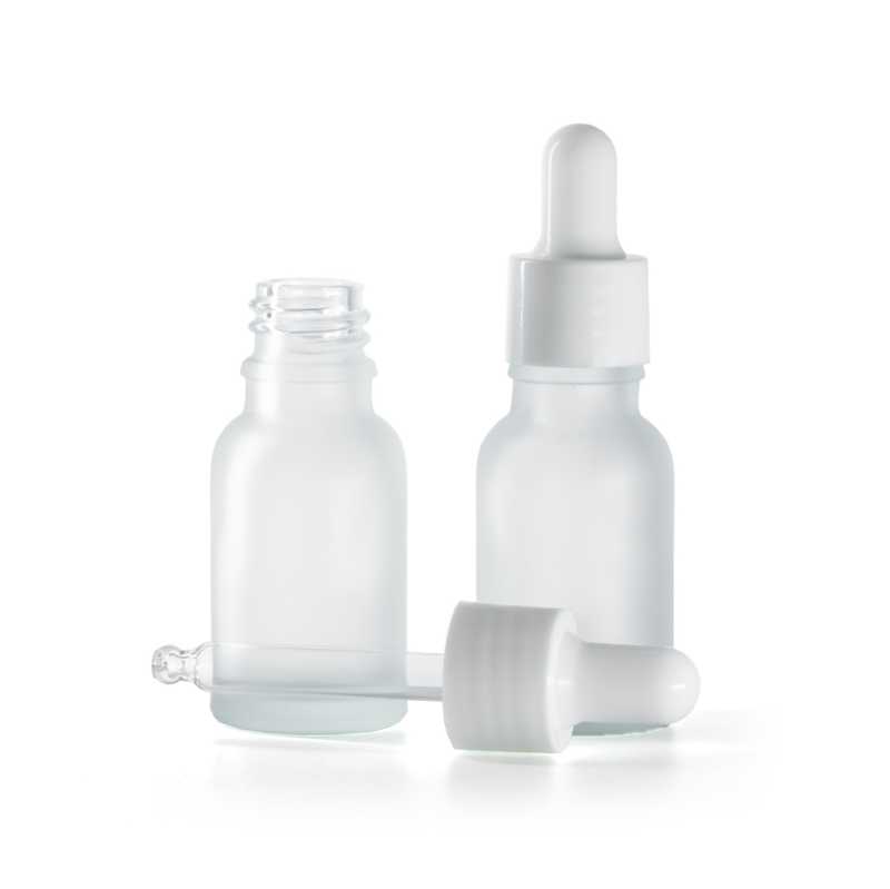 Mattierte Klarglasflasche mit glänzend weißer Pipette, 15 ml