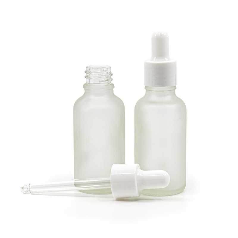 Klare Milchglasflasche, glänzend weiße Pipette, 30 ml