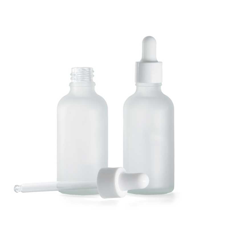 Klare Milchglasflasche, glänzend weiße Pipette, 50 ml