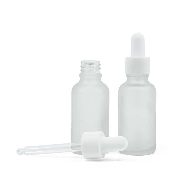 Klare Milchglasflasche, weißer, glatter, matter Tropfer, 30 ml