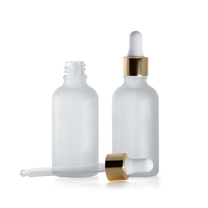 Flasche aus klarem Milchglas, goldweißer Tropfer, 50 ml