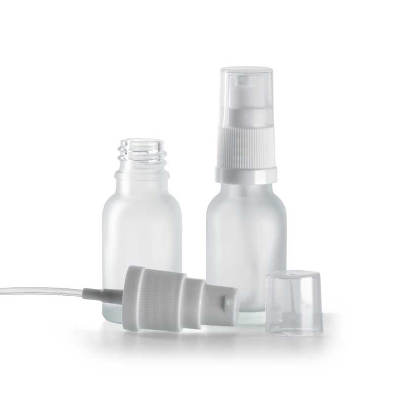 Mattierte Klarglasflasche mit weißem Spender, 15 ml