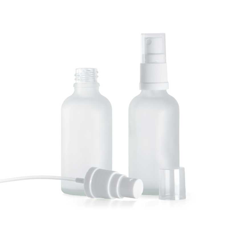 Klarglasflasche, weißes Spray, 50 ml, mattiert