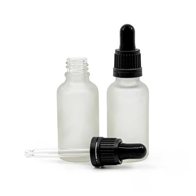 Klare Milchglasflasche, schwarzer originalitätsgesicherter Tropfer, 30 ml