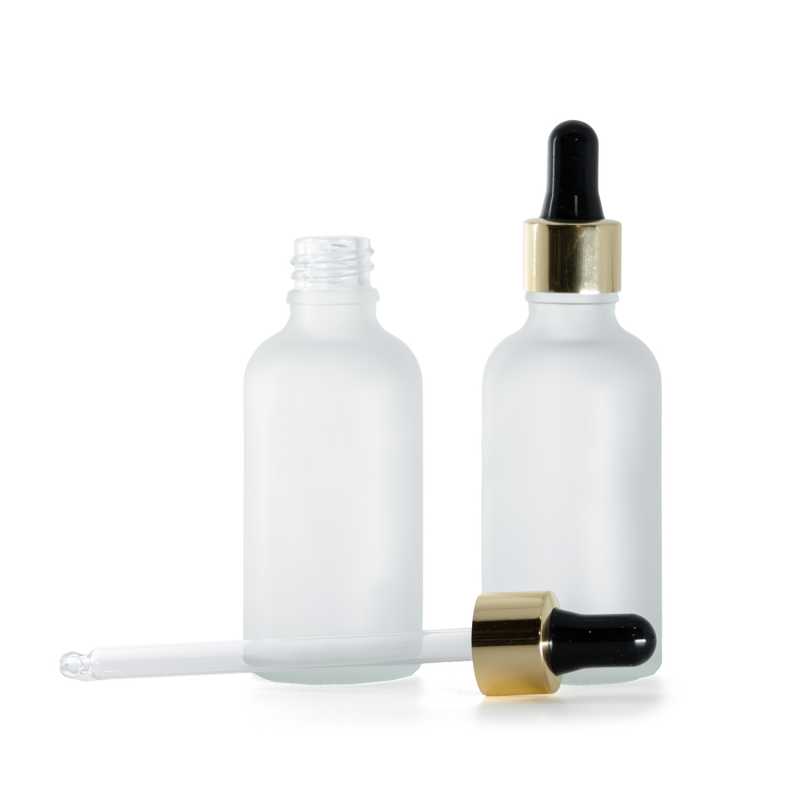 Klare Milchglasflasche, gold-schwarzer Tropfenzähler, 50 ml