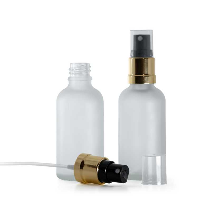 Flasche aus klarem Milchglas, glänzend gold-schwarzes Spray, 50 ml