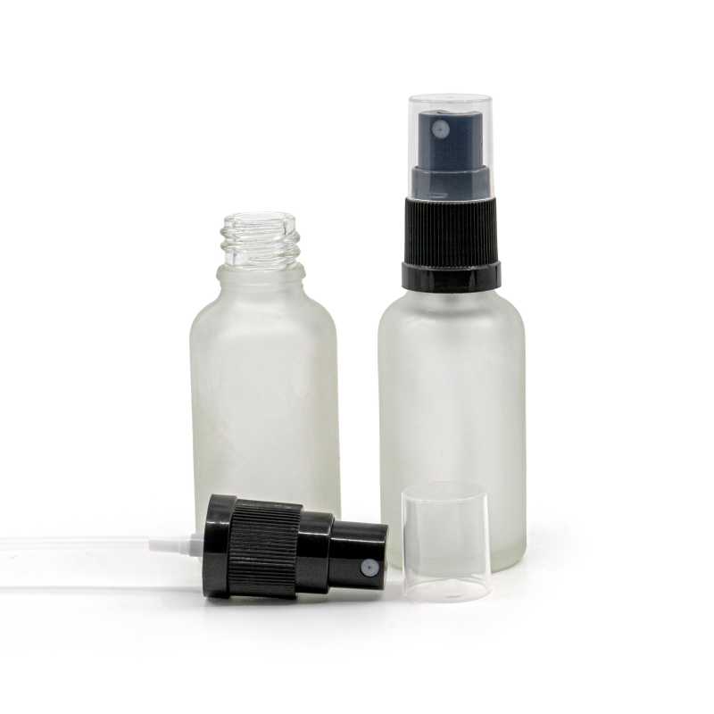 Klare Milchglasflasche, schwarzes Spray, 30 ml