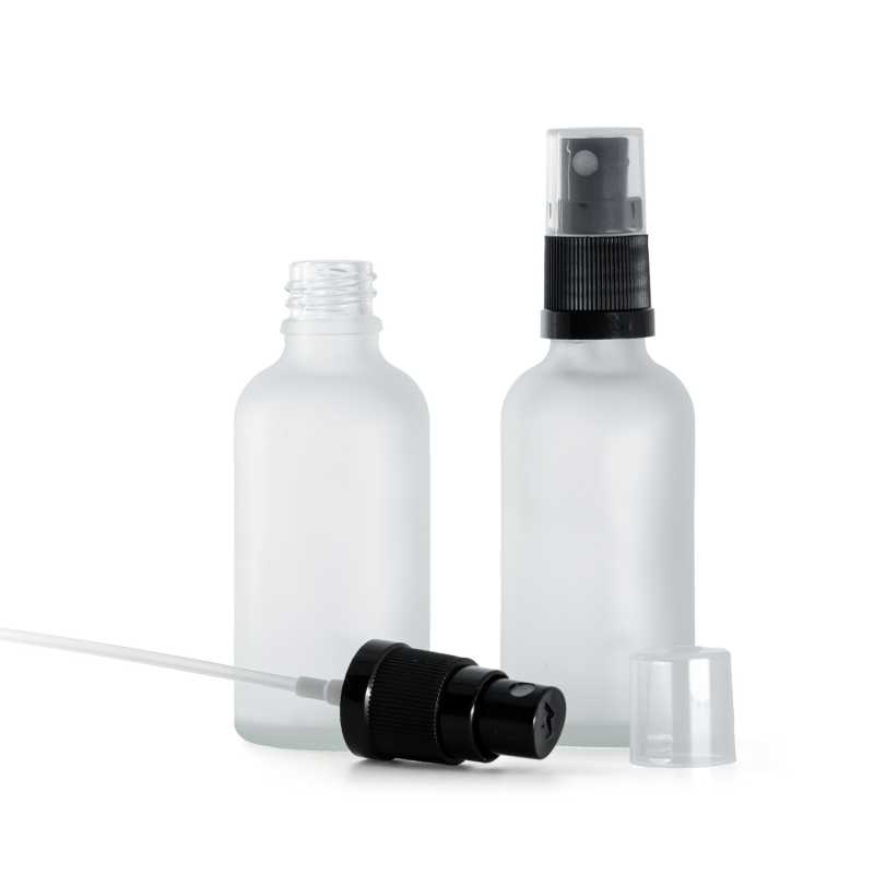 Klare Milchglasflasche, schwarzes Spray, 50 ml