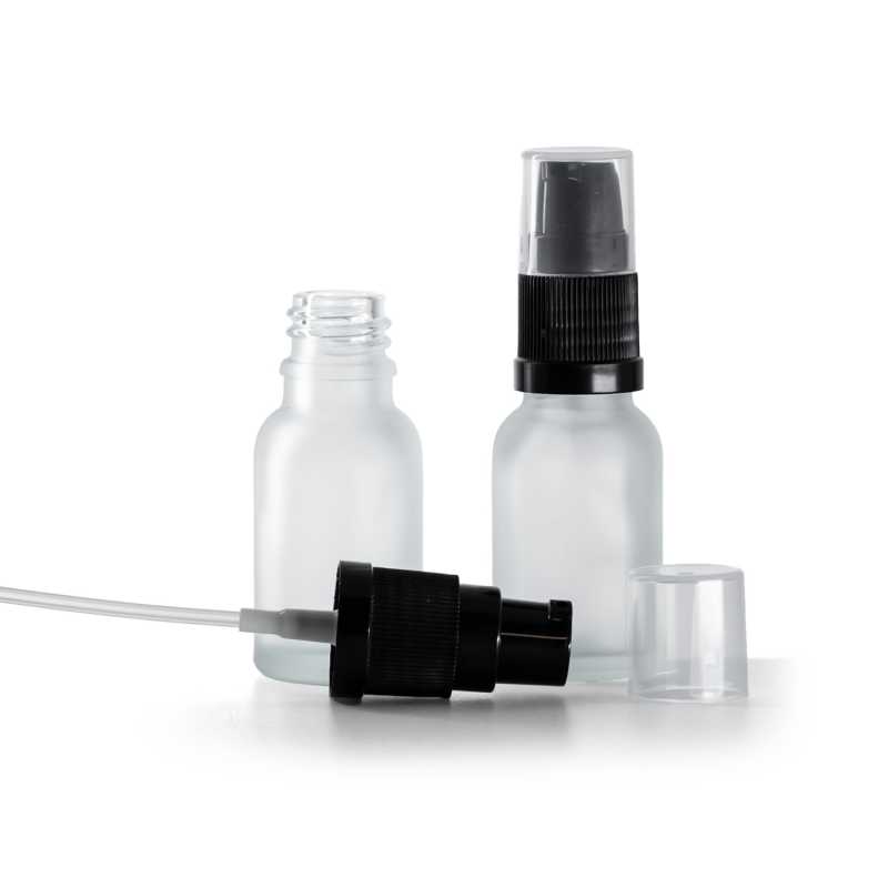 Glasflasche, klar mattiert, Lotionpumpe, 15 ml