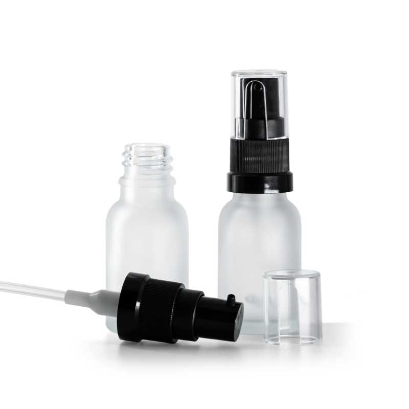 Glasflasche klar matt, Ölpumpe, 15 ml
