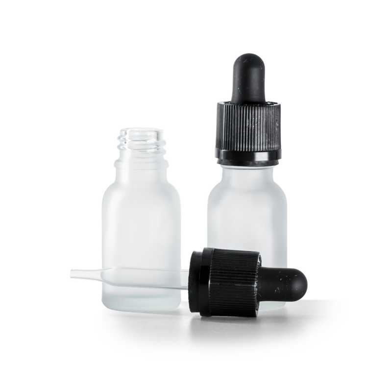 Mattierte Klarglasflasche mit Pipette mit Originalitätsring, 15 ml