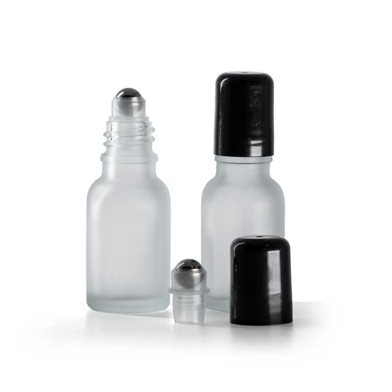 Klare mattierte Glasflasche mit Roll-on, 15 ml