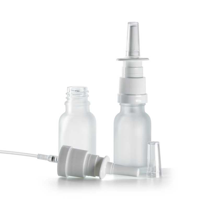 Klarglasflasche, mattiert, Nasensprühkopf, 15 ml