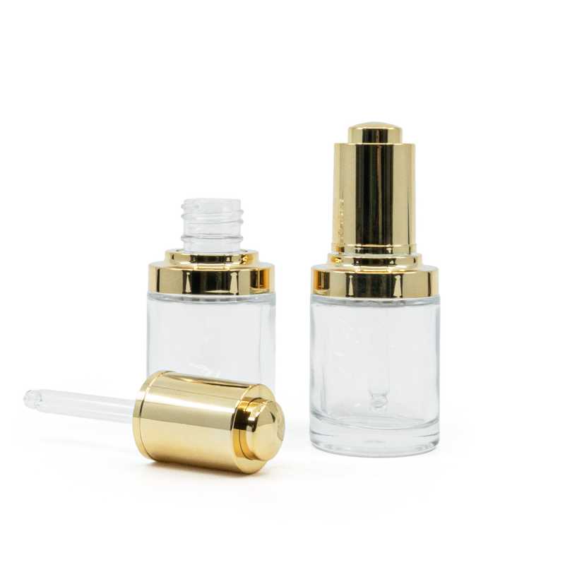 Klarglasflasche, goldglänzender Drucktropfer, 30 ml