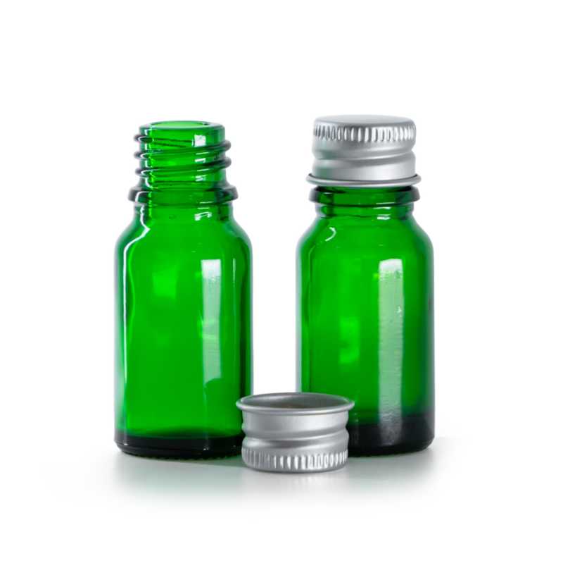Grünes Glasfläschchen, Aluminiumverschluss, 10 ml