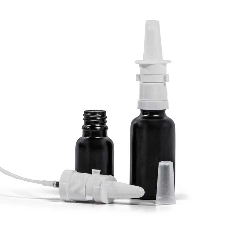 Mattschwarze Glasflasche, weißes Nasenspray, 30 ml